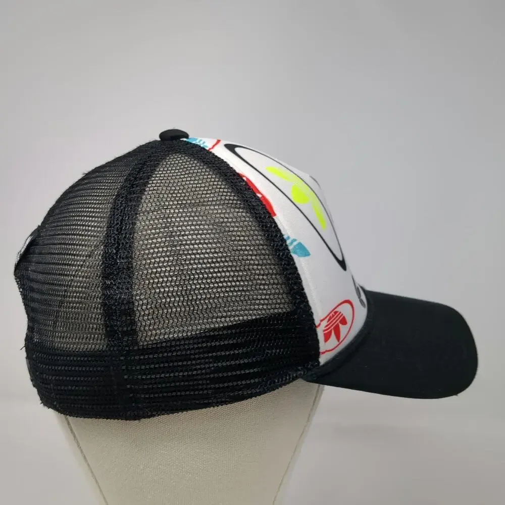 Adidas Trucker Hat White Black One Size Mesh All Over Trefoil Logo Snapback